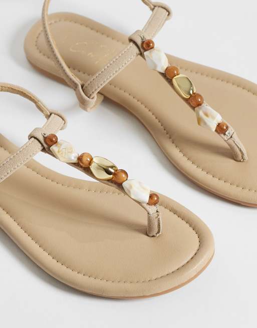 New Look - Sandali infradito beige con pietra in resina, 4 di 4
