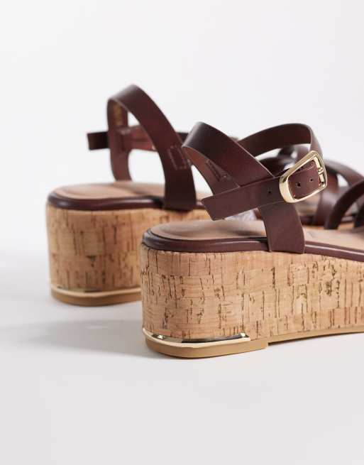 New Look - Sandali marroni con zeppa in sughero, 4 di 4