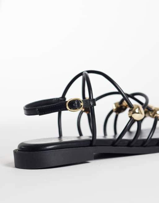 New Look - Sandali neri con fascette multiple color oro, 4 di 4