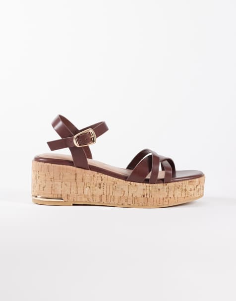 New Look - Sandalias marrones de cuña con detalle de tiras de corcho - view 1