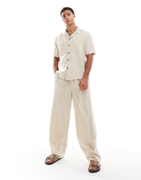 New Look – Sandfärgat set i linnemix med shorts och skjorta med två fickor och boxig passform - view 1