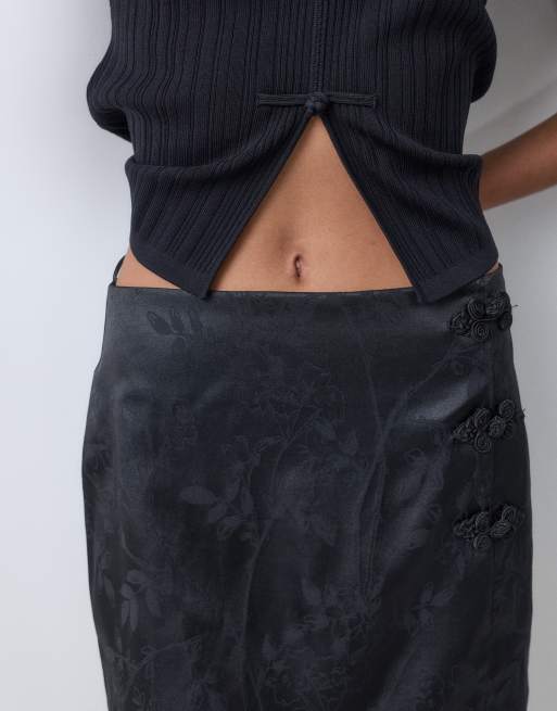 New Look satengjacquard minikjol i svart, 3 av 5