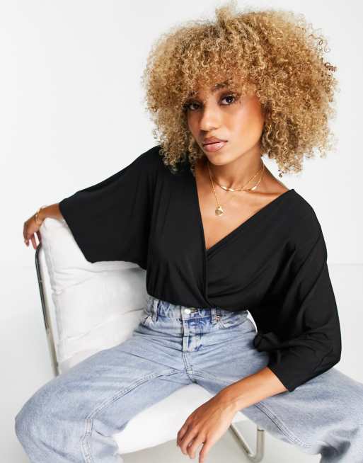 New Look - Satijnen body met rimpeleffect in zwart