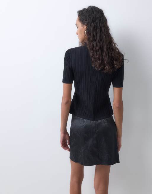 New Look satijnen jacquard minirok in zwart, 5 van 5
