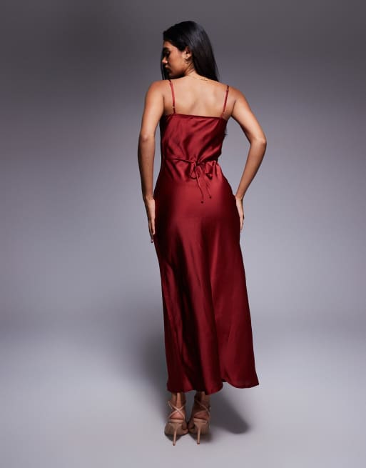 New Look - Satijnen midi-jurk met gedrapeerde halslijn in roestkleur, 3 van 4