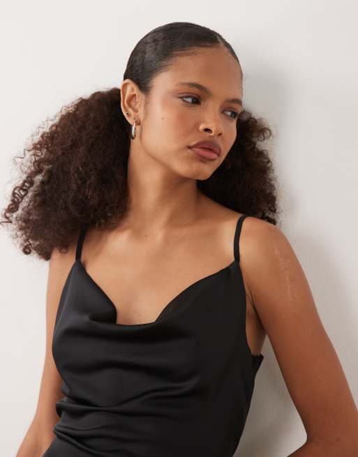 New Look - Satijnen midi jurk met gedrapeerde halslijn in zwart, 2 van 4
