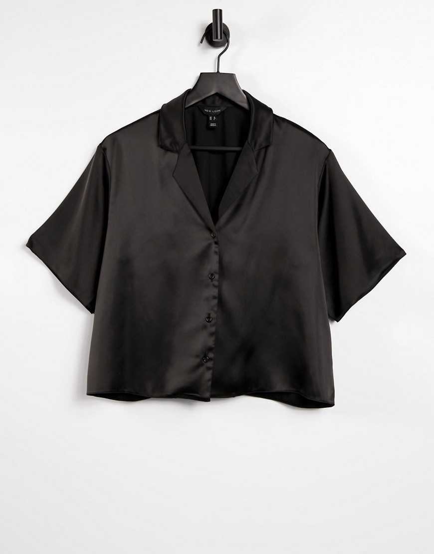 New Look - Satijnen overhemd in zwart, deel van combi-set