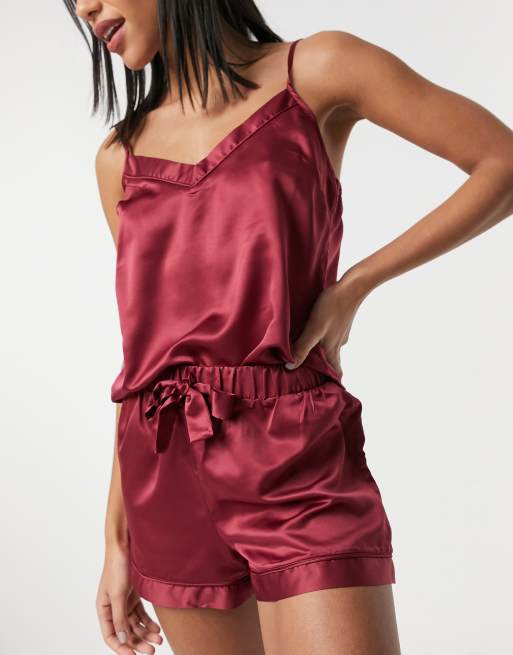 New Look - Satijnen set met cami en shorts in pruim