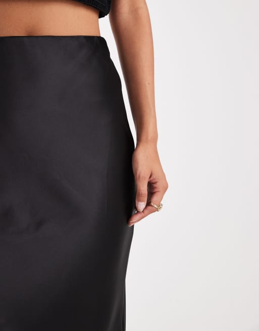 New Look satin and chiffon bias midi skirt in black, 5 of 5