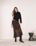[New Look] New Look satin and chiffon bias midi skirt in brown 14 Brown