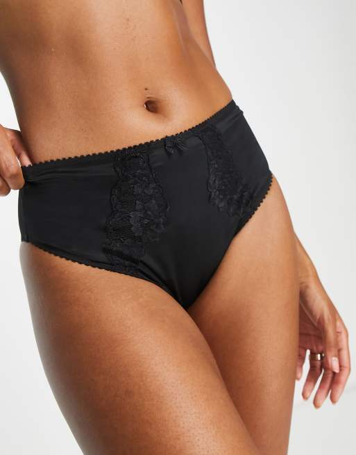 Lace high-waisted panties with satin waistband in Black for Women