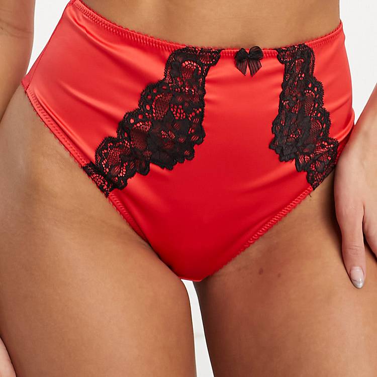 New Look satin and lace high waist briefs in red