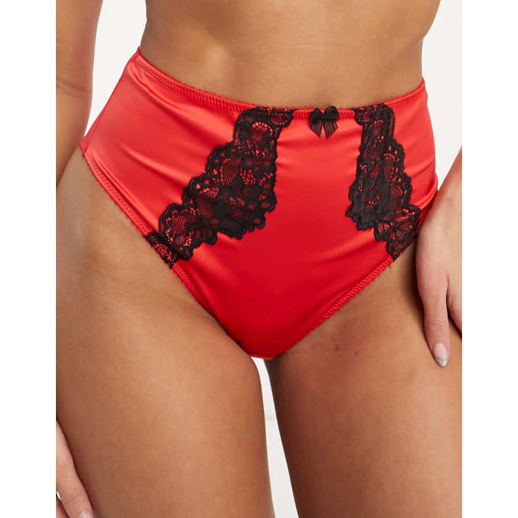 New Look satin and lace high waist briefs in red