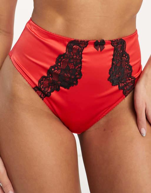 New Look satin and lace high waist briefs in red