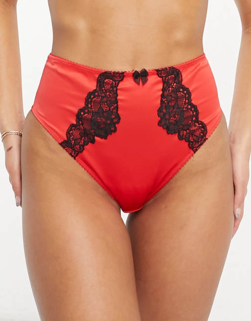 New Look satin and lace high waist briefs in red