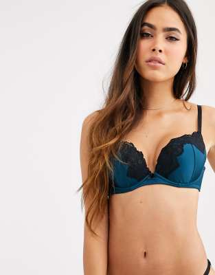 New Look satin push up bra in light blue