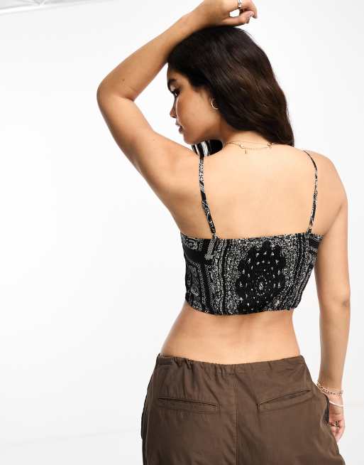 New Look satin bandana scarf crop top in black , 3 of 4