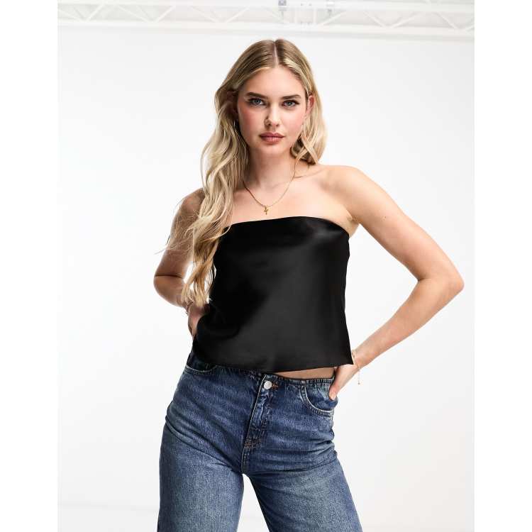 Black satin bandeau store top