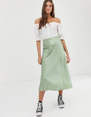 new look green midi skirt