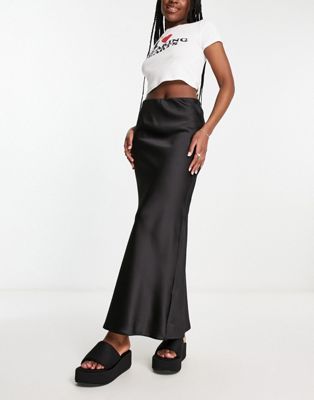 New Look satin bias midi skirt in black