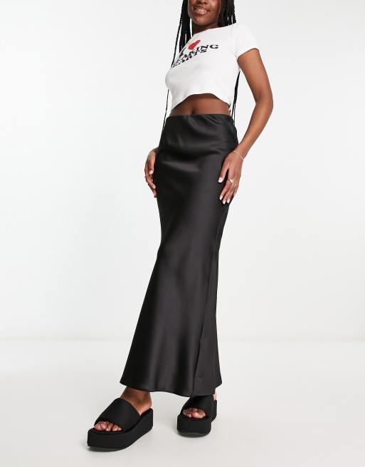 Black satin hotsell midi skirt asos