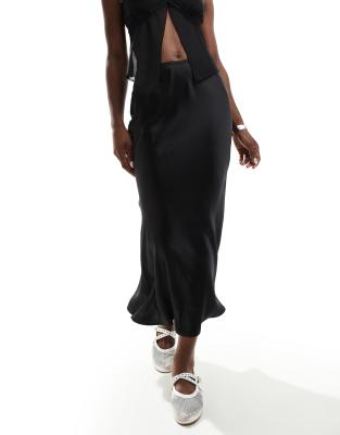 New Look satin bias midi skirt in black