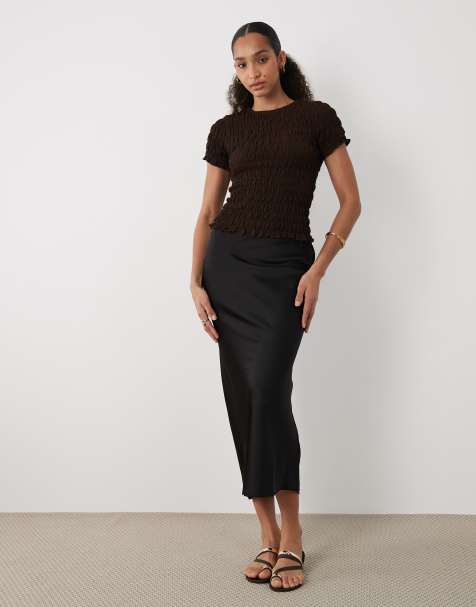 New Look satin bias midi skirt in black - view 1