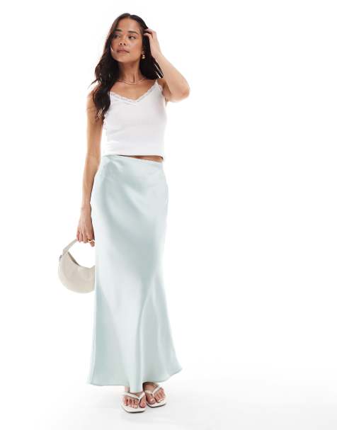 New Look satin bias midi skirt in light blue - view 1