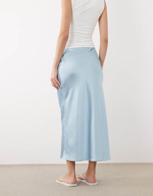 New Look satin bias midi skirt in light blue, 5 of 5