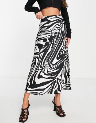 New Look satin bias midi skirt in marble print
