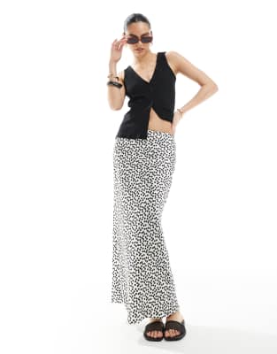 New Look New Look satin bias spot midi skirt in white