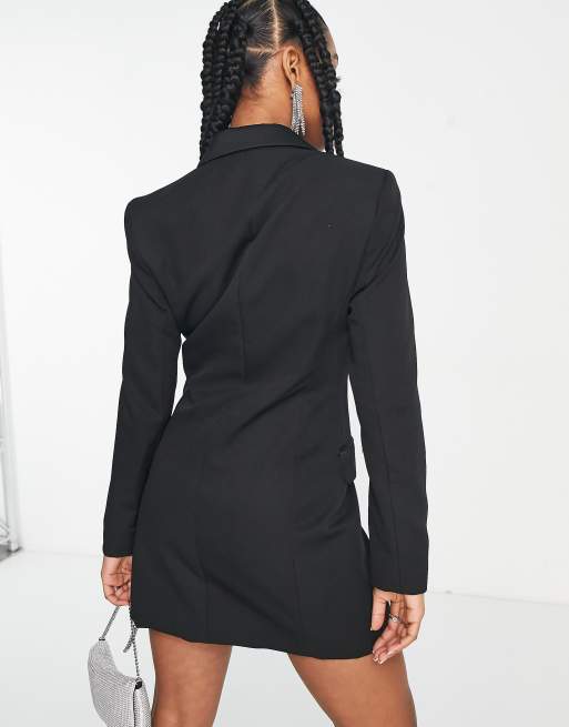 New Look – Satin-Blazerkleid in Schwarz mit Kragen, 2 von 4