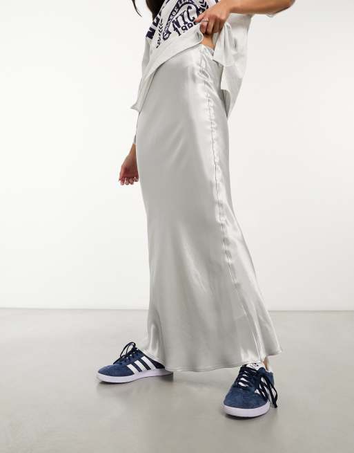 Asos white outlet satin maxi skirt