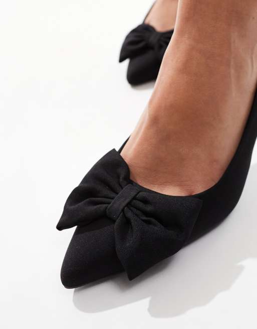 Black bow heel shoes hotsell