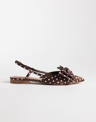  satin bow slingback ballet flat  polka dot