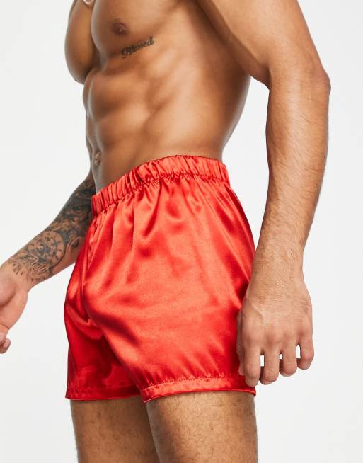 Dark red Mens Xmas Satin Boxer