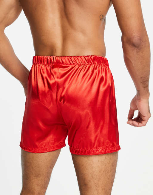 Dark red Mens Xmas Satin Boxer