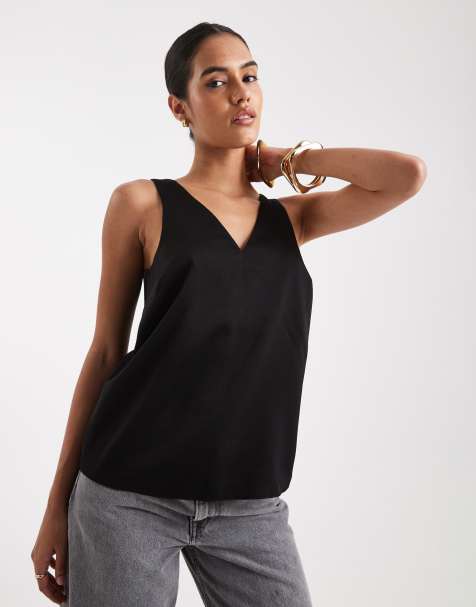 New Look satin cami top in black