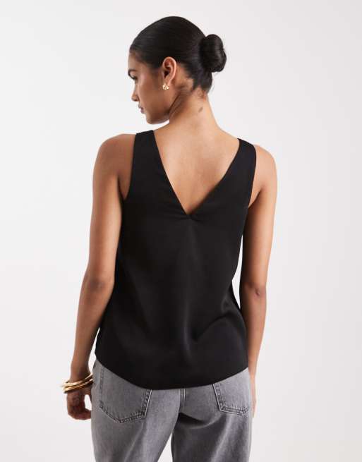 New Look satin cami top in black, 4 of 4