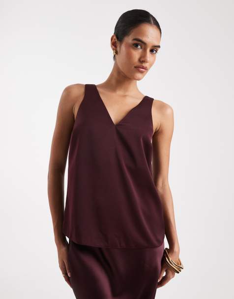 New Look satin cami top in dark burgundy - view 1