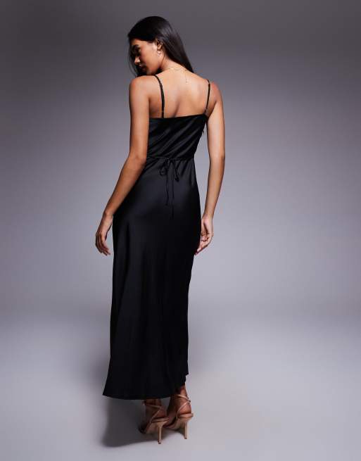 New Look satin cowl neck midi dress in black, 3 of 4