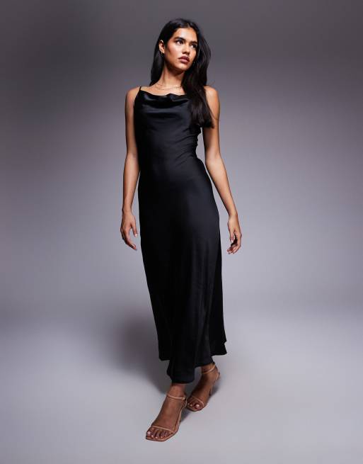 New Look satin cowl neck midi dress in black, 4 of 4