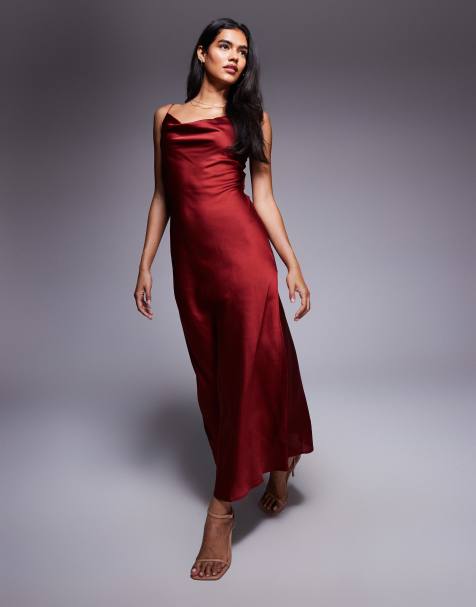 New Look satin cowl neck midi dress in rust - view 1