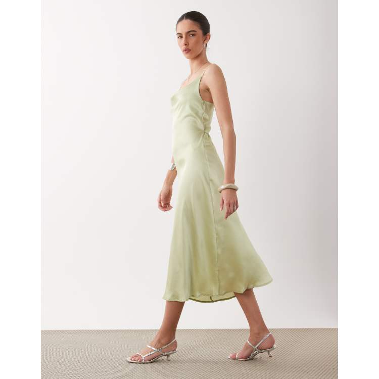 sage green satin cowl neck dress Double Trouble Sandal