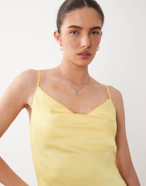 New Look satin cowl neck midi dress in yellow, 3 of 4