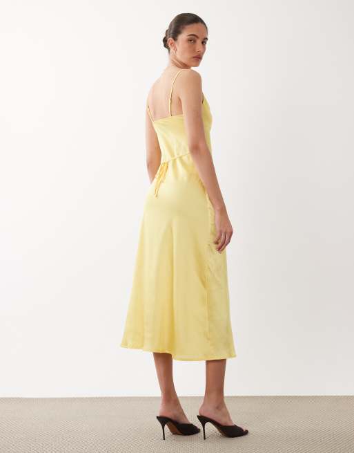 New Look satin cowl neck midi dress in yellow, 4 of 4