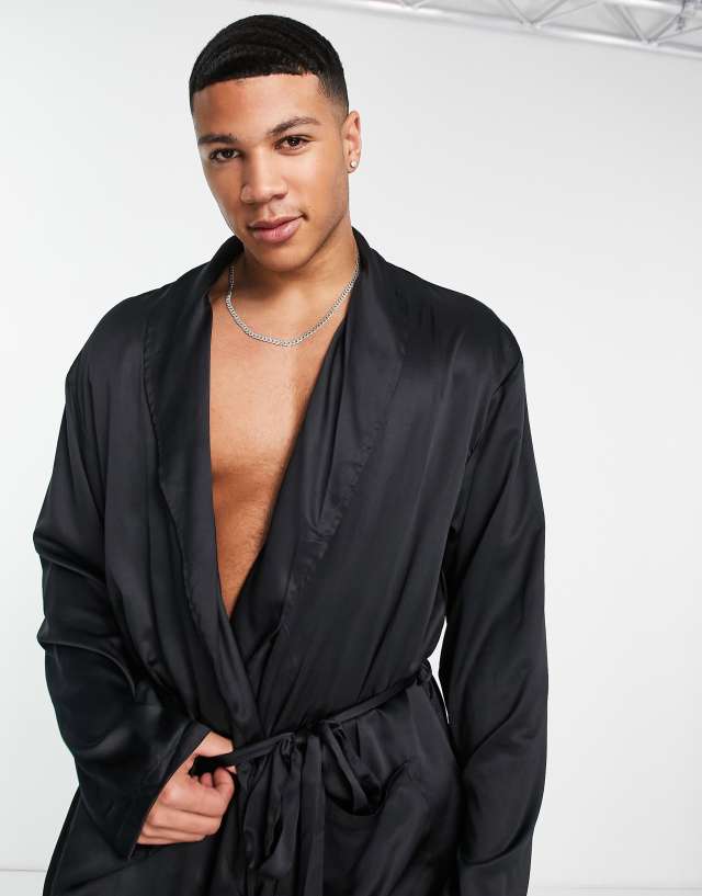 New Look satin dressing gown in black