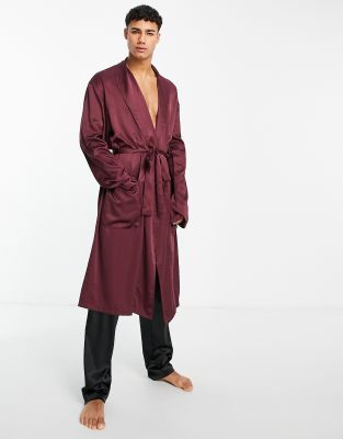 New Look Satin Dressing Gown In Burgundy-red ModeSens