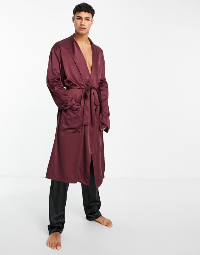 New Look satin dressing gown in burgundy