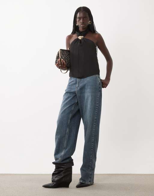 New Look satin hardware halterneck top in black, 2 of 4